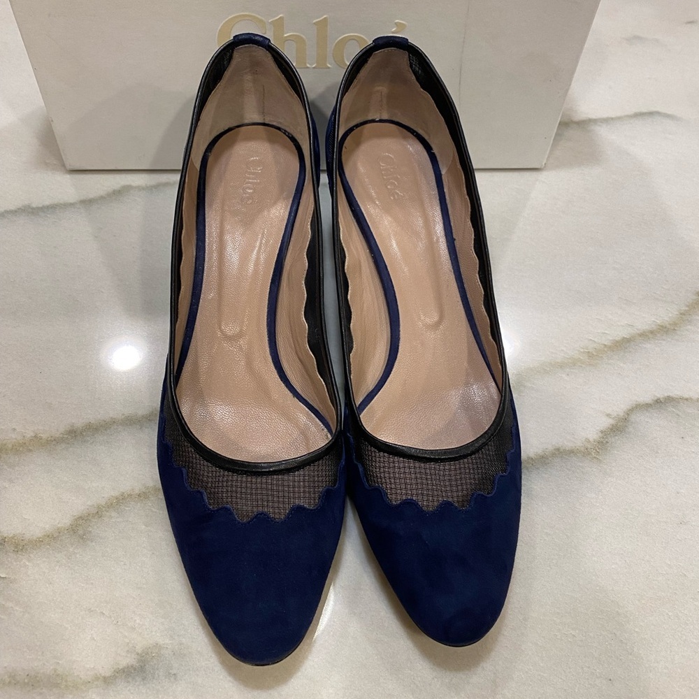 Chloe Heels size 40 Navy Suede Black Mesh - Picture 2 of 16